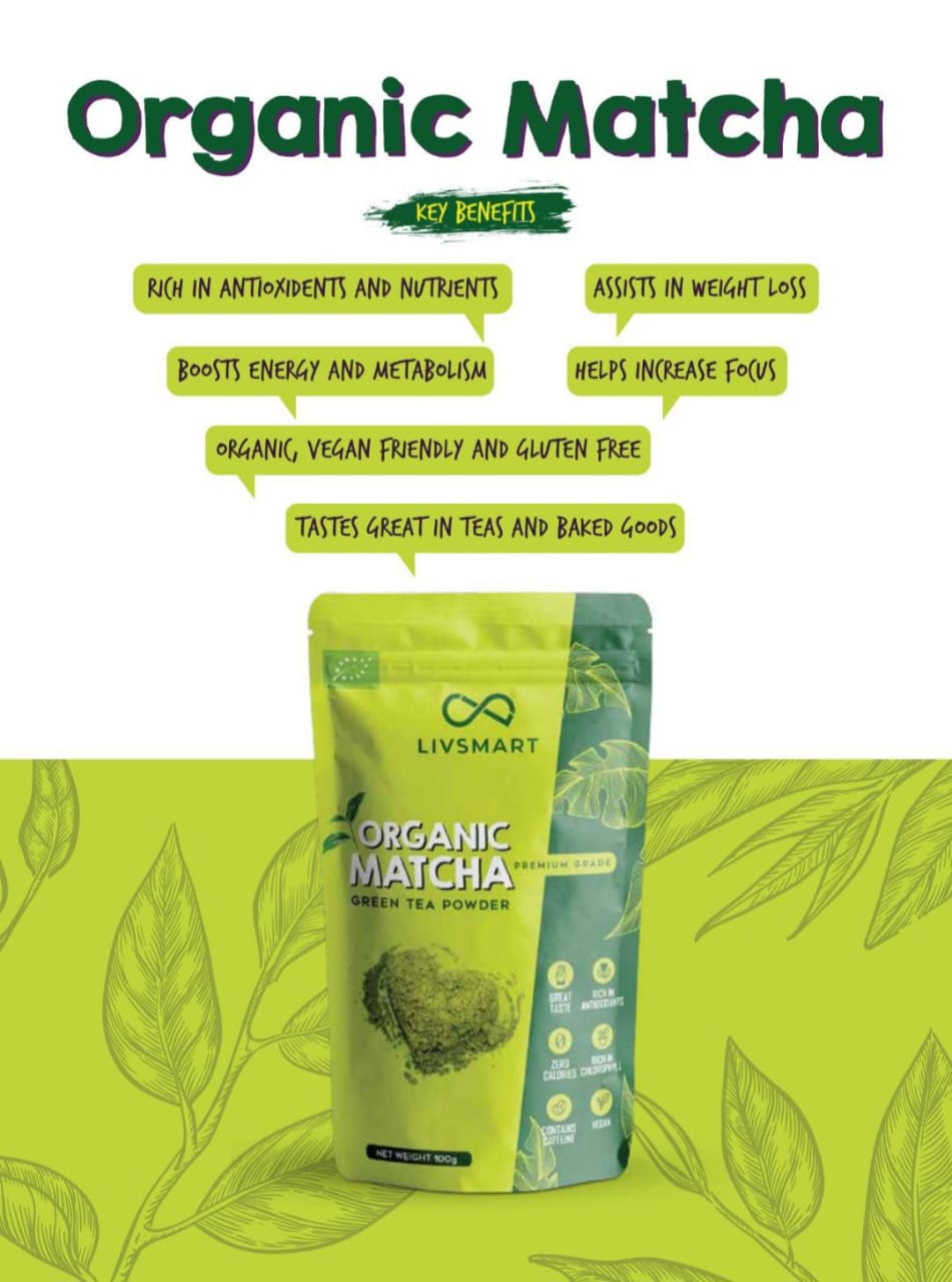 Organic matcha tea شاي الماتشا
شاي الماتشا ما هو إلا بودرة من نوع معين من الشاي الأخضر، والتي يتم وضعها في الماء الساخن وشربها، ويتم تحضيره من نفس شجرة الشاي الأخضر إلا أنه يتم زرعها في الظل، وذلك من أجل زيادة مادة الكلوروفيل (Chlorophyll) في أوراقها وموا